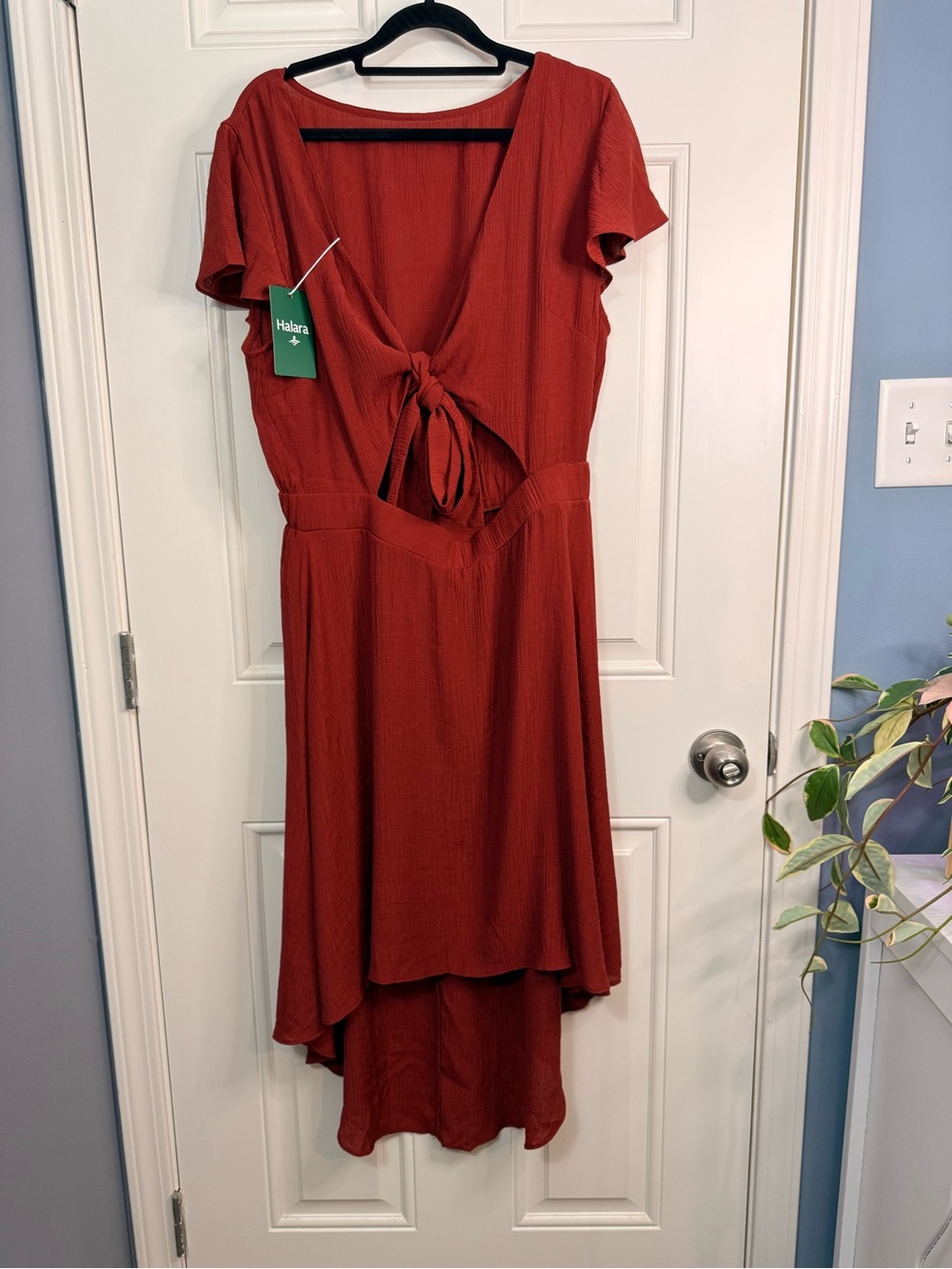 HALARA Rust Tie-Front High-Low Dress